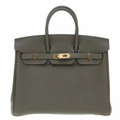 Hermes Vert De Gris Togo Leather Gold Finished Birkin 25 Bag For Women