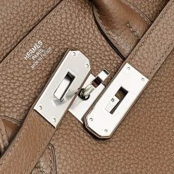 Hermes Taupe Mousse Clemence Leather Palladium Finished Birkin 30 Bag For Women -Deals Hermes Store luxury women hermes new handbags p563324 003