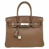 Hermes Taupe Mousse Clemence Leather Palladium Finished Birkin 30 Bag For Women