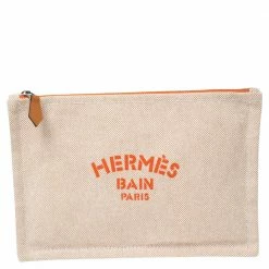 Hermes Bain Beige/White Cotton Canvas New Yachting Case Small Pouch For Women