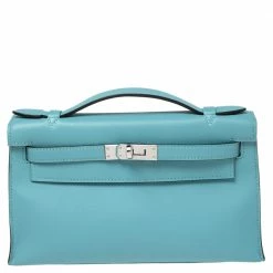Hermes Celeste Swift Leather Palladium Hardware Kelly Pochette For Women