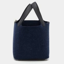 Hermes Bleu Nuit/Noir Felt And Swift Leather Picotin Lock 18 Bag For Women
