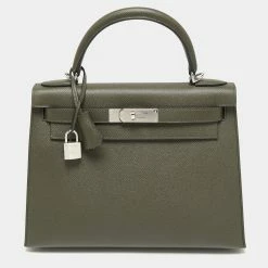 Hermes Vert Maquis Epsom Leather Palladium Finish Kelly Sellier 28 Bag For Women