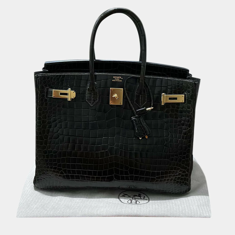 Hermes Black Graphite Smooth Porosus Crocodile Leather Gold Hardware Birkin 35 Bag For Women 7 Hermes Black Graphite Smooth Porosus Crocodile Leather Gold Hardware Birkin 35 Bag For Women - Image 5