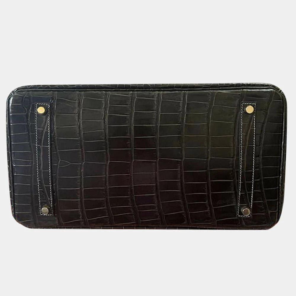 Hermes Black Graphite Smooth Porosus Crocodile Leather Gold Hardware Birkin 35 Bag For Women 11 Hermes Black Graphite Smooth Porosus Crocodile Leather Gold Hardware Birkin 35 Bag For Women - Image 9