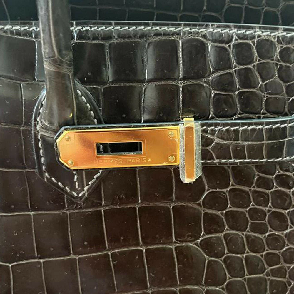 Hermes Black Graphite Smooth Porosus Crocodile Leather Gold Hardware Birkin 35 Bag For Women 16 Hermes Black Graphite Smooth Porosus Crocodile Leather Gold Hardware Birkin 35 Bag For Women - Image 14