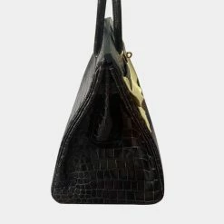 Hermes Black Graphite Smooth Porosus Crocodile Leather Gold Hardware Birkin 35 Bag For Women 18 Hermes Black Graphite Smooth Porosus Crocodile Leather Gold Hardware Birkin 35 Bag For Women -Deals Hermes Store luxury women hermes new handbags p653255 005
