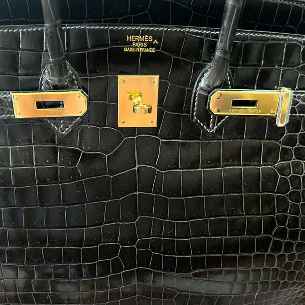 Hermes Black Graphite Smooth Porosus Crocodile Leather Gold Hardware Birkin 35 Bag For Women 15 Hermes Black Graphite Smooth Porosus Crocodile Leather Gold Hardware Birkin 35 Bag For Women - Image 13