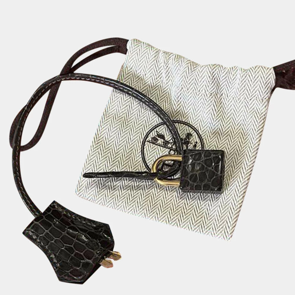 Hermes Black Graphite Smooth Porosus Crocodile Leather Gold Hardware Birkin 35 Bag For Women 10 Hermes Black Graphite Smooth Porosus Crocodile Leather Gold Hardware Birkin 35 Bag For Women - Image 8