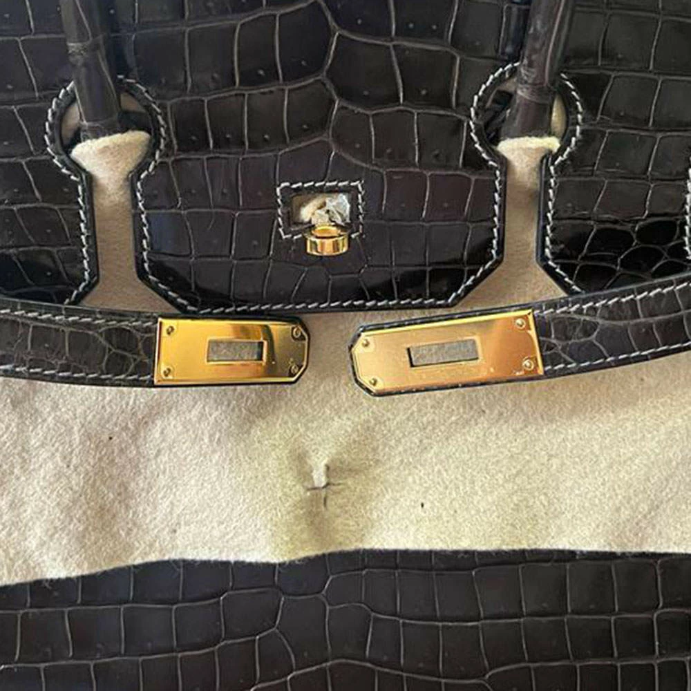 Hermes Black Graphite Smooth Porosus Crocodile Leather Gold Hardware Birkin 35 Bag For Women 12 Hermes Black Graphite Smooth Porosus Crocodile Leather Gold Hardware Birkin 35 Bag For Women - Image 10