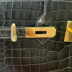 Hermes Black Graphite Smooth Porosus Crocodile Leather Gold Hardware Birkin 35 Bag For Women 26 Hermes Black Graphite Smooth Porosus Crocodile Leather Gold Hardware Birkin 35 Bag For Women -Deals Hermes Store luxury women hermes new handbags p653255 014