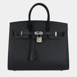 Hermes Black Epsom Leather Palladium Hardware Birkin 25 Bag For Women