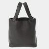 Hermes Black Taurillon Clemence Leather Picotin Lock PM Tote Bag For Women