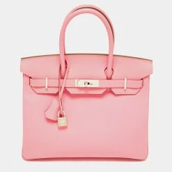 Hermes Rose Confetti Epsom Leather Palladium Finish Birkin 30 Bag For Women