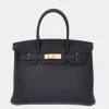 Hermes Black Clemence Leather Gold Hardware Birkin 30 Bag For Women