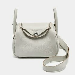 Hermes Hermès Gris Perle Taurillon Clemence Leather Palladium Finish Mini Lindy Bag For Women