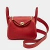 Hermes Hermès Rouge Tomate Taurillon Clemence Leather Gold Finish Mini Lindy Bag For Women -Deals Hermes Store luxury women hermes new handbags p674214 003