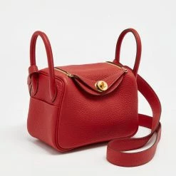Hermes Hermès Rouge Tomate Taurillon Clemence Leather Gold Finish Mini Lindy Bag For Women -Deals Hermes Store luxury women hermes new handbags p674214 012