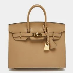 Hermes Chai Madame Leather Gold Finish Birkin Sellier 25 Bag For Women