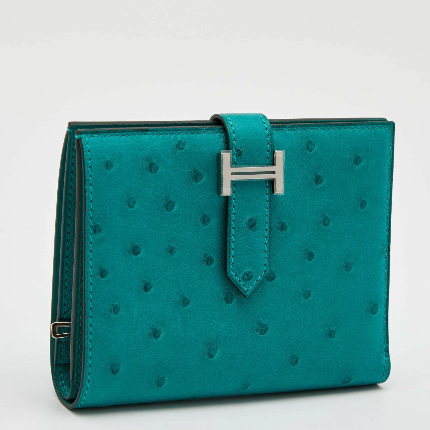 Hermes Vert Verone Ostrich Bearn Compact Wallet For Women 6 Hermes Vert Verone Ostrich Bearn Compact Wallet For Women - Image 4