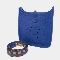 Hermes Blue Taurillon Clemence Leather Evelyne TPM Shoulder Bag For Women