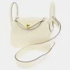 Hermes White Taurillon Clemence Leather Lindy Mini 20 Shoulder Bag For Women