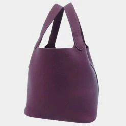 Hermes Purple Taurillon Clemence Leather Picotin Lock MM Tote Bag For Women