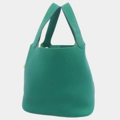 Hermes Green Taurillon Clemence Leather Picotin Lock MM Tote Bag For Women