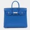 Hermes Bleu France Togo Leather Palladium Plated Birkin 25 Bag For Women 2 Hermes Bleu France Togo Leather Palladium Plated Birkin 25 Bag For Women -Deals Hermes Store luxury women hermes new handbags p677905 005