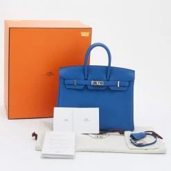 Hermes Bleu France Togo Leather Palladium Plated Birkin 25 Bag For Women -Deals Hermes Store luxury women hermes new handbags p677905 013