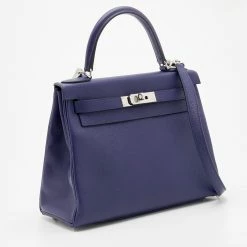 Hermes Hermès Bleu Encre/Bleu Zellige Evercolor Leather Palladium Plated Kelly 28 Retourne Bag For Women -Deals Hermes Store luxury women hermes new handbags p677985 007