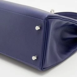 Hermes Hermès Bleu Encre/Bleu Zellige Evercolor Leather Palladium Plated Kelly 28 Retourne Bag For Women -Deals Hermes Store luxury women hermes new handbags p677985 013