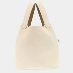 Hermes White Taurillon Clemence/Swift Leather Picotin Lock MM Tote Bag For Women -Deals Hermes Store luxury women hermes new handbags p680046 001