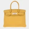 Hermes Yellow Taurillon Clemence Leather Palladium Hardware Birkin 30 Bag For Women