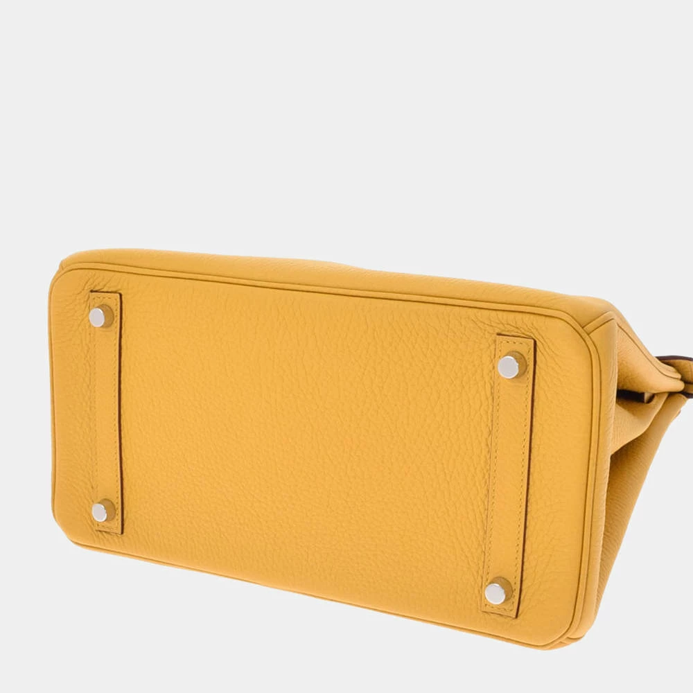 Hermes Yellow Taurillon Clemence Leather Palladium Hardware Birkin 30 Bag For Women 5 Hermes Yellow Taurillon Clemence Leather Palladium Hardware Birkin 30 Bag For Women - Image 3