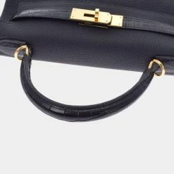 Hermes Black Veau Crispe Togo Porosus Crocodile Leather Gold Hardware Kelly 28 Retourne Touch Bag For Women -Deals Hermes Store luxury women hermes new handbags p683521 007