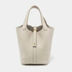 Hermes Hermès Craie Taurillon Clemence Leather Picotin Lock 18 Bag For Women