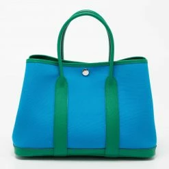 Hermes Bleu Azteque/Menthe Toile And Epsom Leather Garden Party 30 Bag For Women