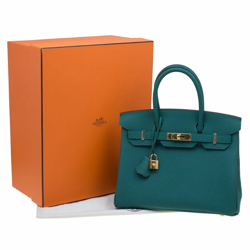 Hermes Malachite Togo Leather Gold Hardware Birkin 30 Bag For Women 11 Hermes Malachite Togo Leather Gold Hardware Birkin 30 Bag For Women - Image 9