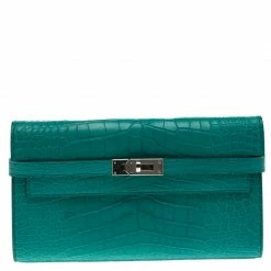 Hermes Blue Paon Alligator Long Kelly Wallet For Women