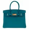 Hermes Izmir Blue Togo Leather Gold Hardware Birkin 30 Bag For Women