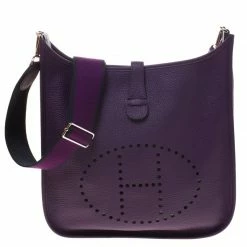 Hermes Purple Clemence Leather Limited Edition Evelyne III GM Bag For Women
