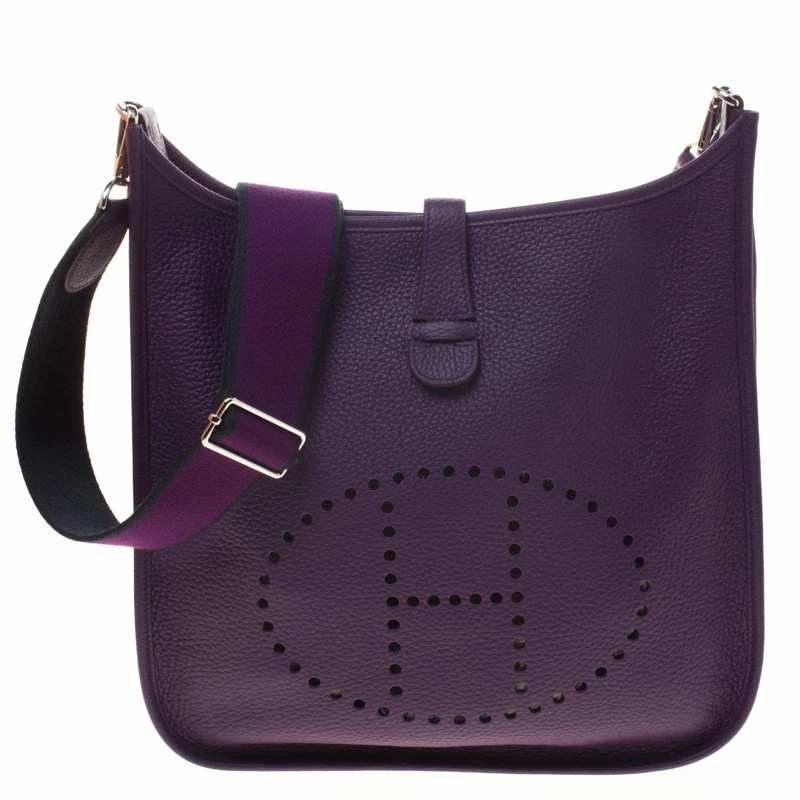Hermes Purple Clemence Leather Limited Edition Evelyne III GM Bag For Women 3 Hermes Purple Clemence Leather Limited Edition Evelyne III GM Bag For Women