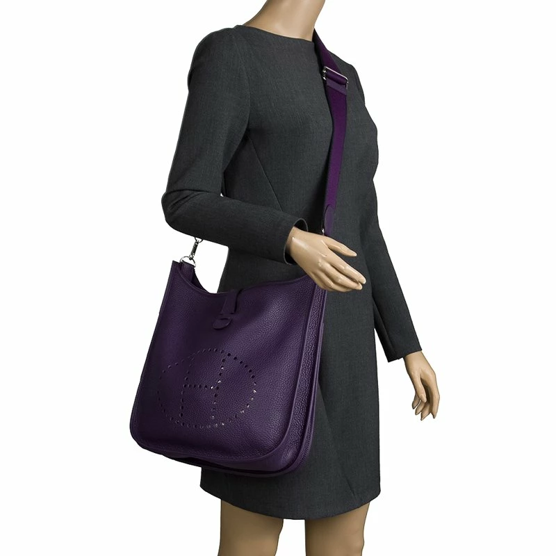Hermes Purple Clemence Leather Limited Edition Evelyne III GM Bag For Women 4 Hermes Purple Clemence Leather Limited Edition Evelyne III GM Bag For Women - Image 2