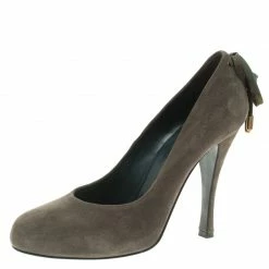 Hermes Grey Suede Bow Detail Round Toe Pumps Size 39 For Women