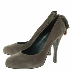 Hermes Grey Suede Bow Detail Round Toe Pumps Size 39 For Women -Deals Hermes Store luxury women hermes new shoes p104744 004