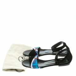 Hermes Black Suede And Printed Silk Flat Sandals Size 37.5 For Women -Deals Hermes Store luxury women hermes new shoes p104766 008