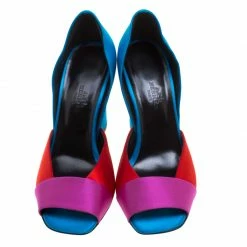 Hermes Tricolor Satin Block Heel Peep Toe D'orsay Pumps Size 37 For Women -Deals Hermes Store luxury women hermes new shoes p116445 0003