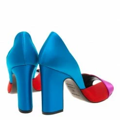 Hermes Tricolor Satin Block Heel Peep Toe D'orsay Pumps Size 37 For Women -Deals Hermes Store luxury women hermes new shoes p116445 0005
