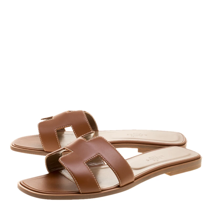 Hermes Brown Leather Oran Flat Sandals Size 39 For Women 6 Hermes Brown Leather Oran Flat Sandals Size 39 For Women - Image 4